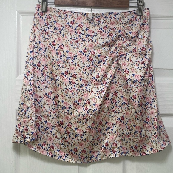 japna mini skater skirt floral women’s satin rose soft double lined medium M - Picture 3 of 7